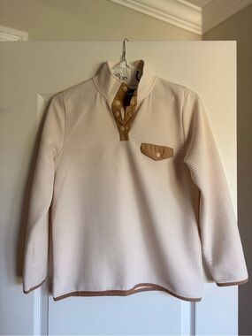 J.Crew Ribbed Pullover Jacket Cream Tan Snap Mock Neck Size M
